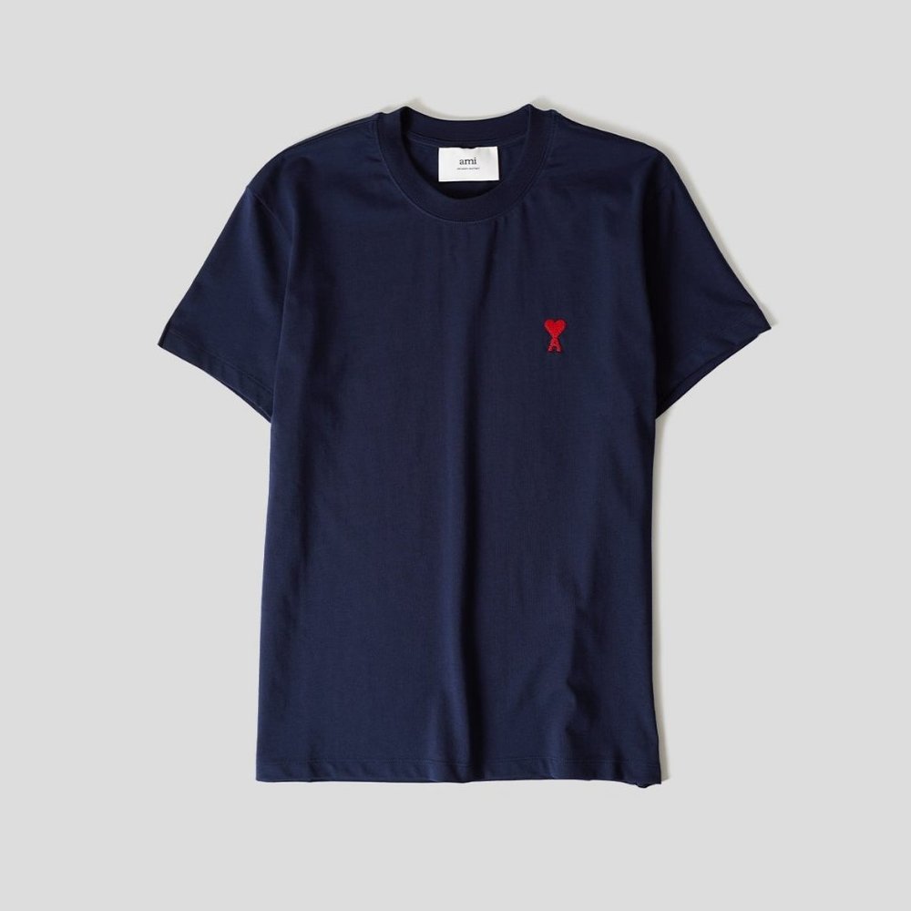 Ami Alexandre Mattiusi Unisex Coeur T-Shirt in Navy Red XS NWT